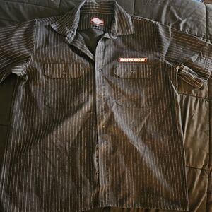 Independent Bar Logo Black Stripe Short Sleeve Work Shirt